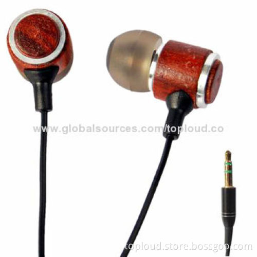 Wood Earbuds, Bulk for iPod, 20Hz to 20kHz Frequency Range